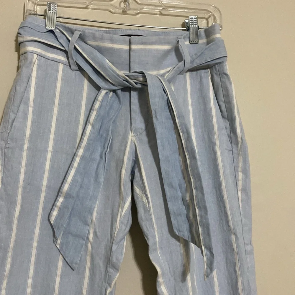 Banana Republic Logan crop Blue White linen Striped pants women 0 vacation beach